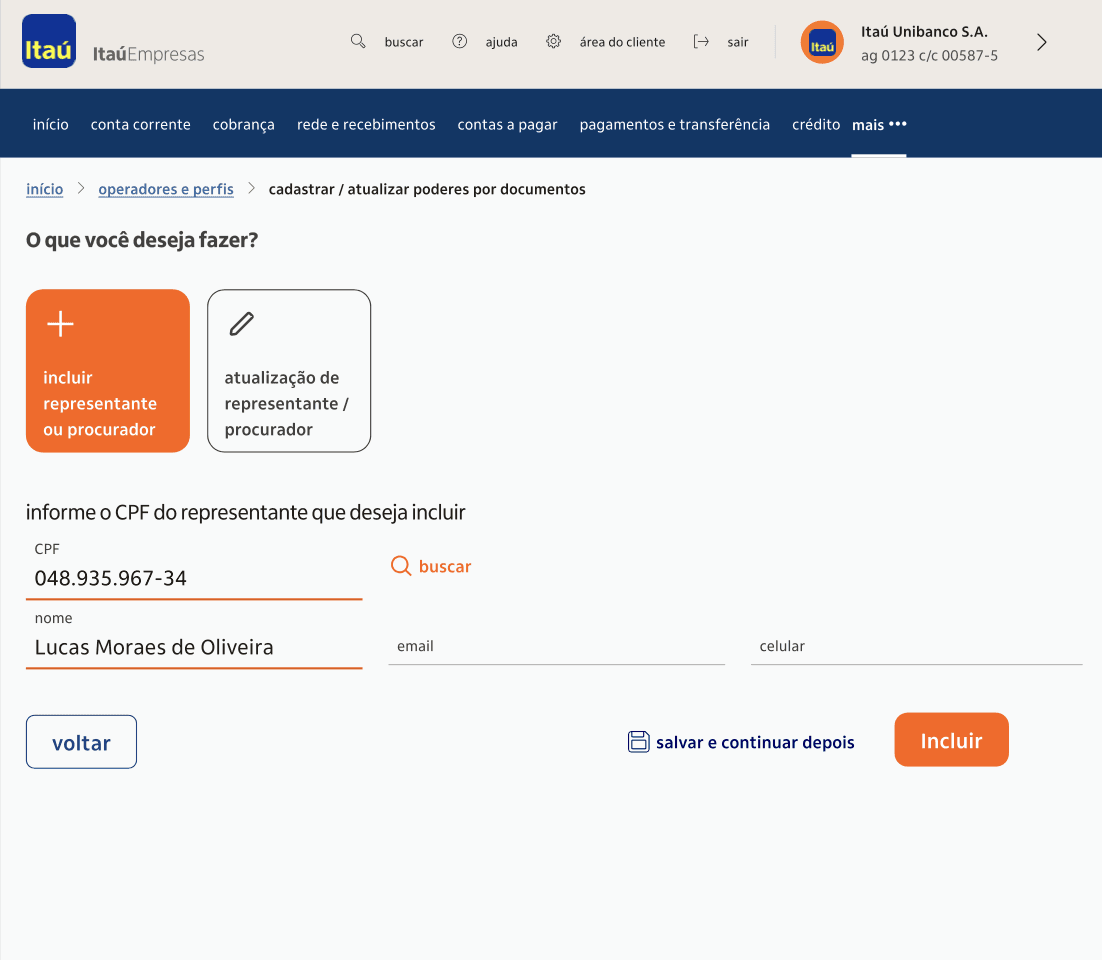 Página de acesso: opções e filtros para orientar a navegação.