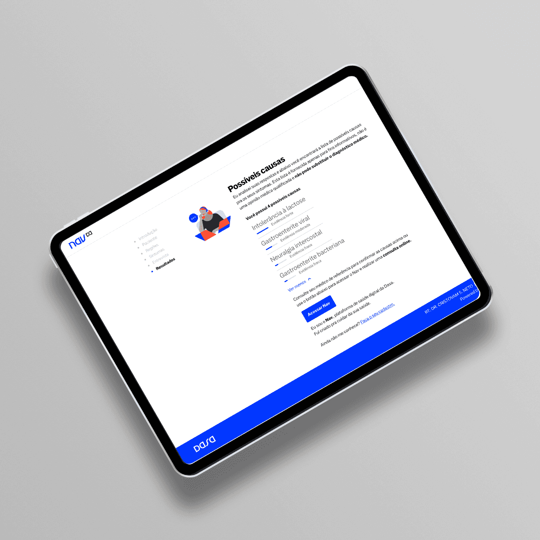 Projeto Dasa · Nav: interface da plataforma